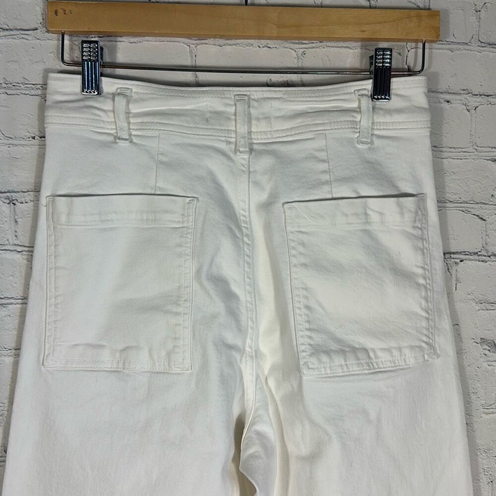 Zara High Rise Waist Flared Jeans Size 8 Raw Hem Wide Leg Pants White SPOT - Picture 5 of 8